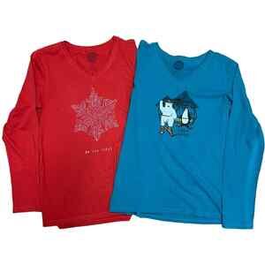 Life Is Good Women's V-Neck Crusher Long Sleeve T-Shirt Bundle Size Medium